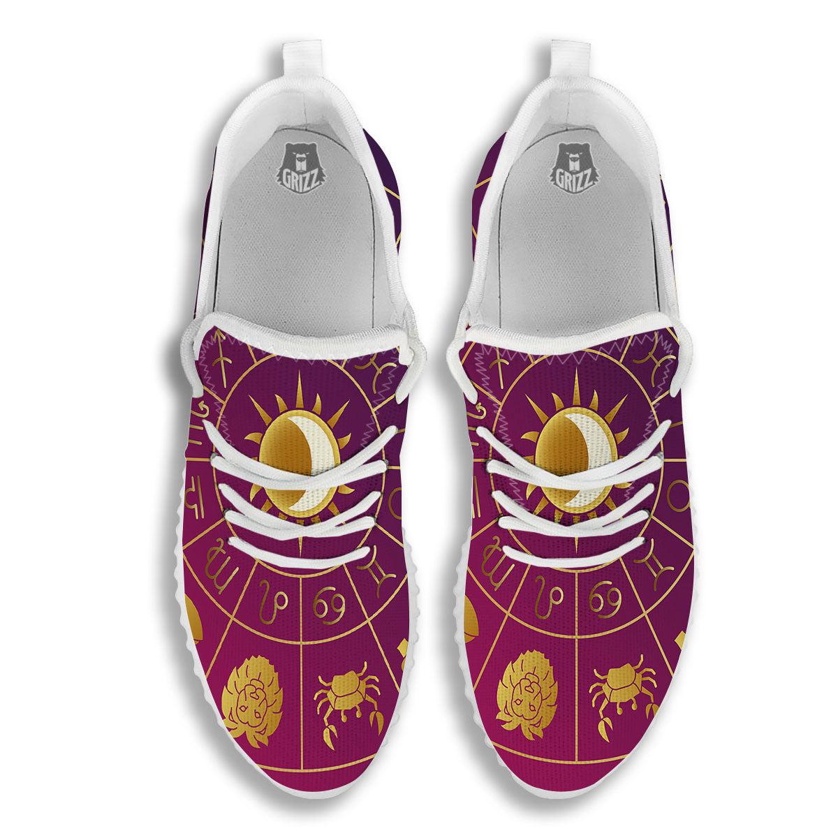 Zodiac Wheel Symbols Print White Walking Shoes-grizzshop