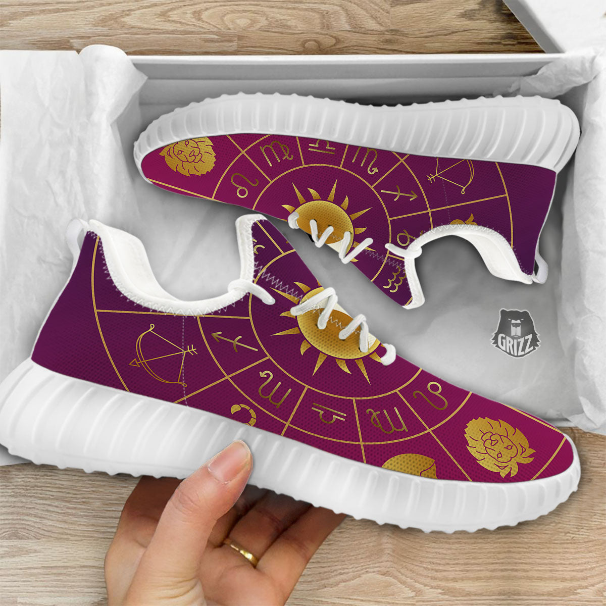 Zodiac Wheel Symbols Print White Walking Shoes-grizzshop