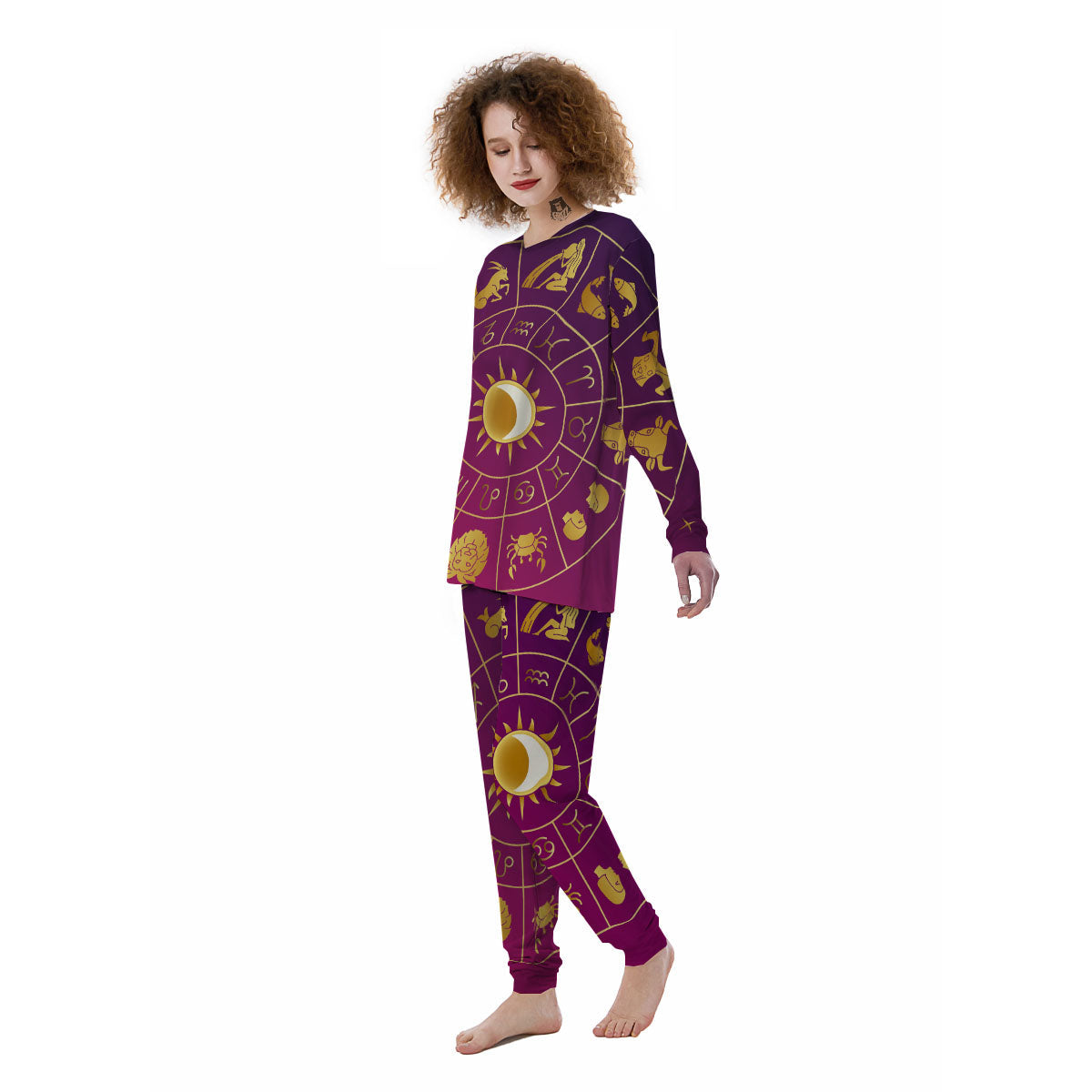 Zodiac Wheel Symbols Print Women's Pajamas-grizzshop