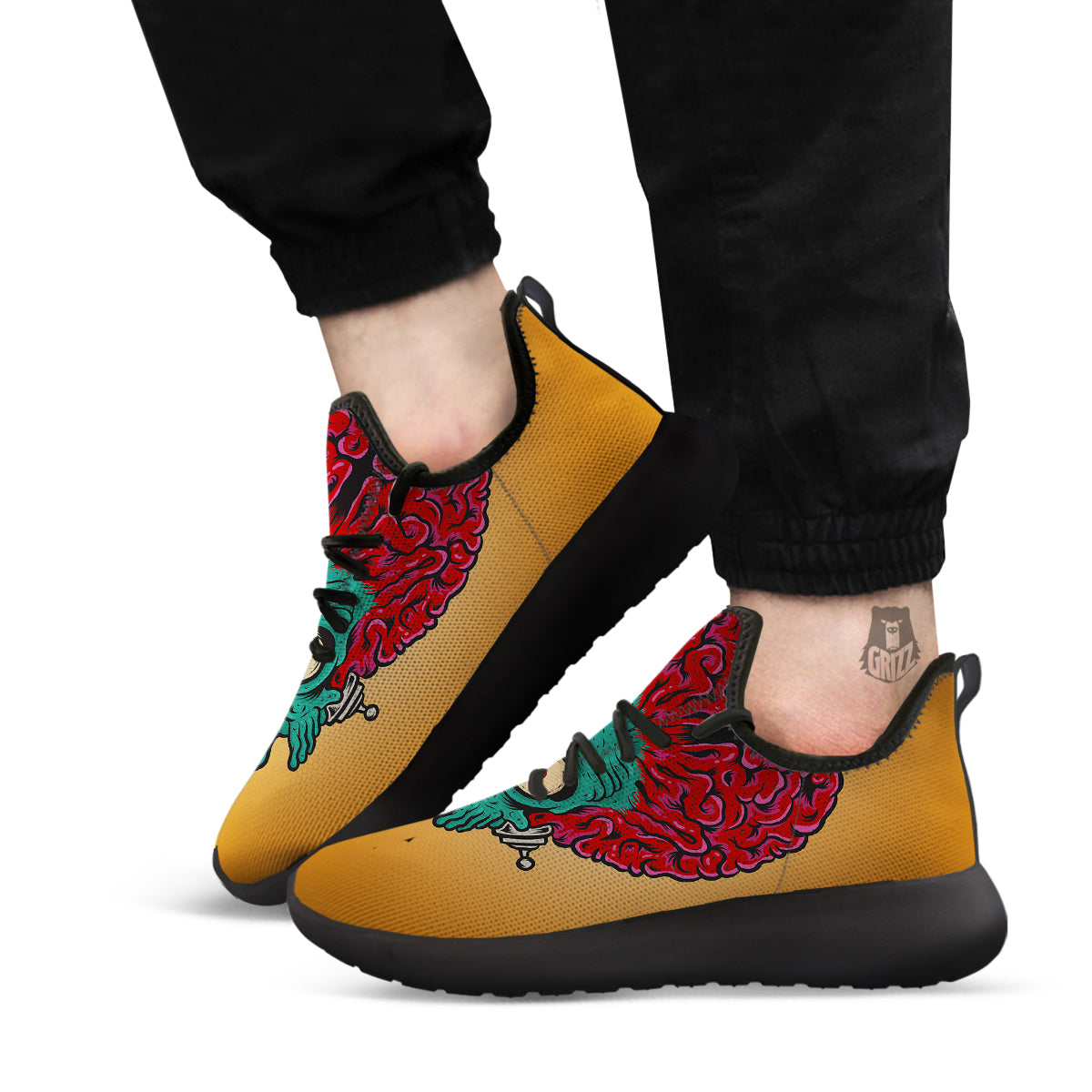 Zombie Big Brain Print Black Athletic Shoes-grizzshop