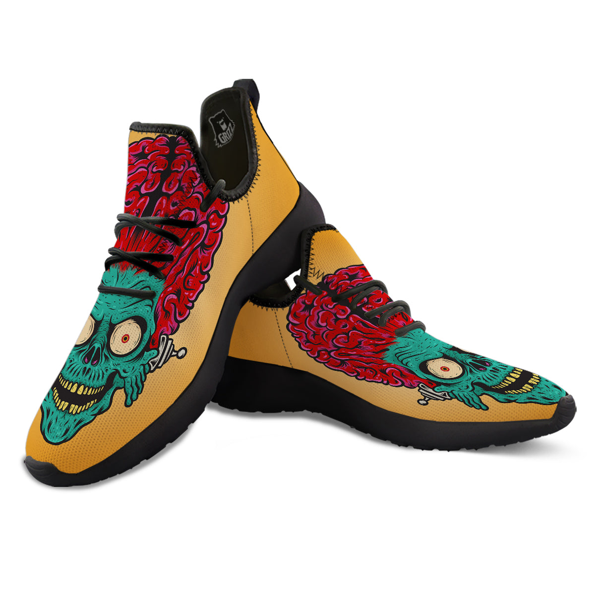 Zombie Big Brain Print Black Athletic Shoes-grizzshop
