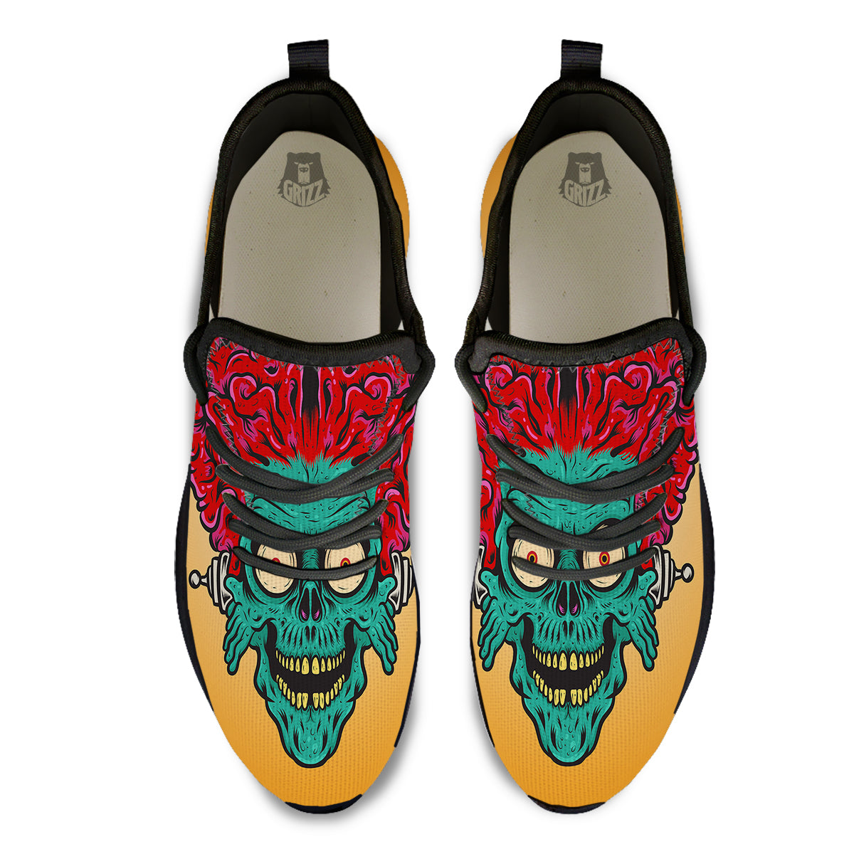 Zombie Big Brain Print Black Athletic Shoes-grizzshop