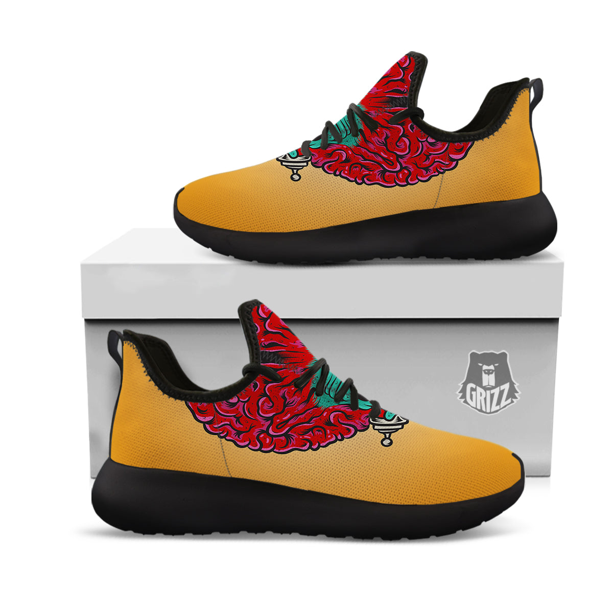 Zombie Big Brain Print Black Athletic Shoes-grizzshop