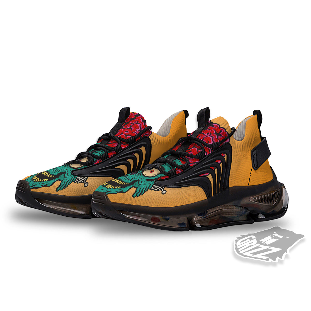 Zombie Big Brain Print Black Gym Shoes-grizzshop