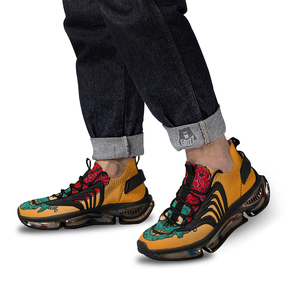 Zombie Big Brain Print Black Gym Shoes-grizzshop