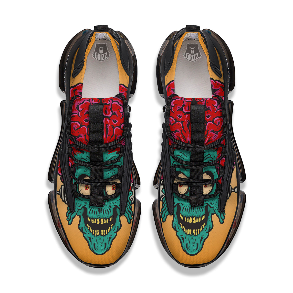 Zombie Big Brain Print Black Gym Shoes-grizzshop
