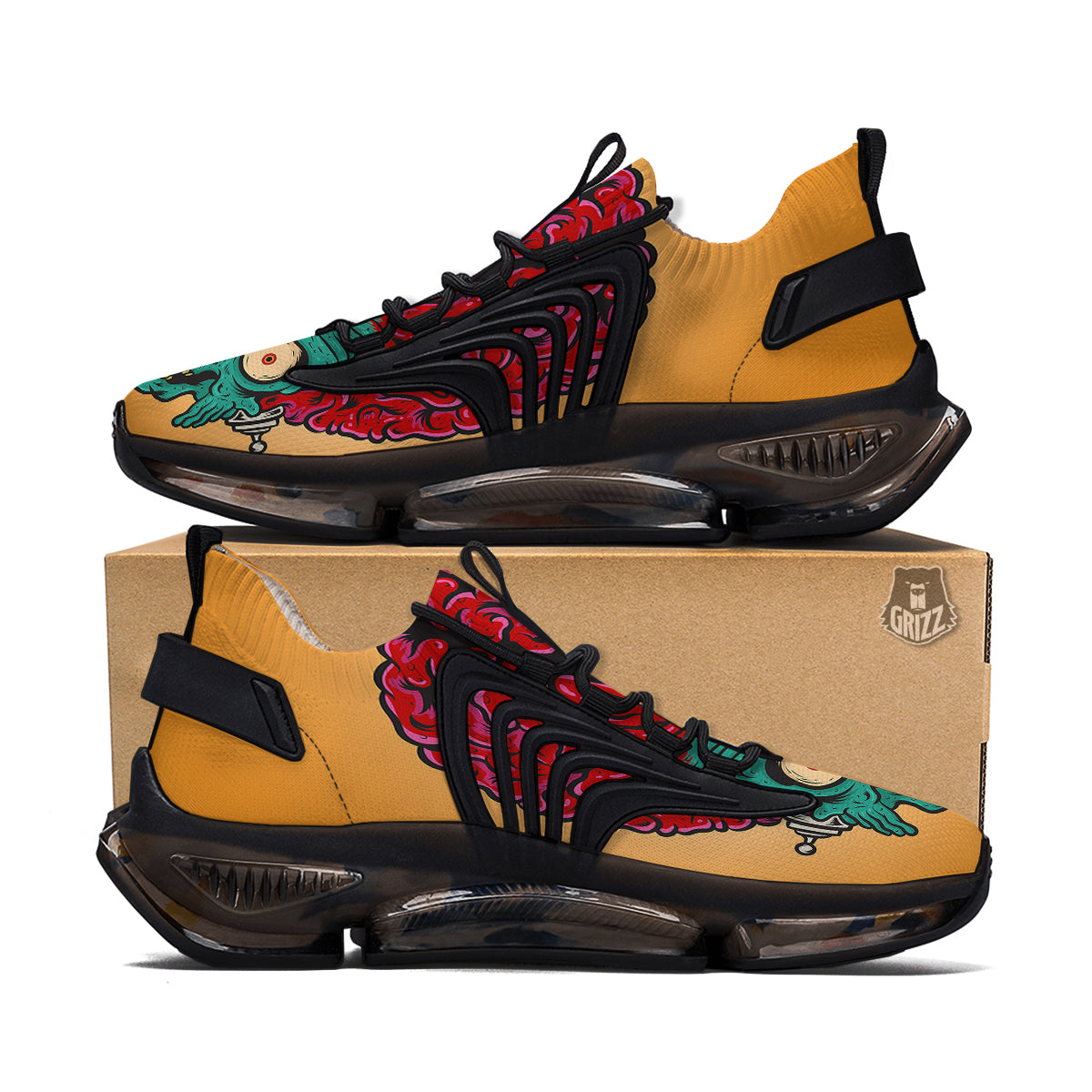 Zombie Big Brain Print Black Gym Shoes-grizzshop