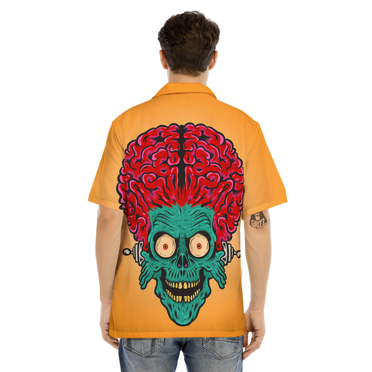 Zombie Big Brain Print Men's Hawaiian Shirt-grizzshop