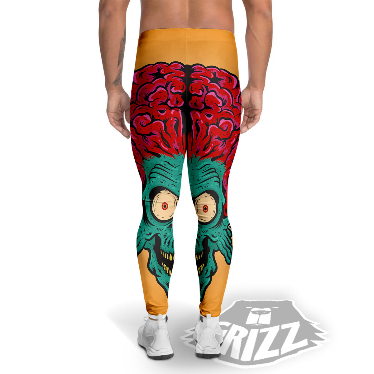 Zombie Big Brain Print Men's Leggings-grizzshop