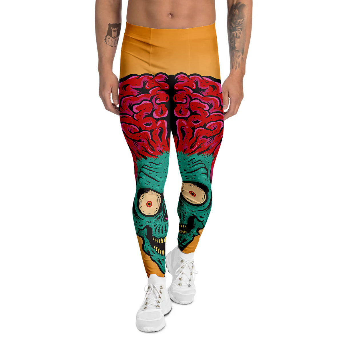 Zombie Big Brain Print Men's Leggings-grizzshop