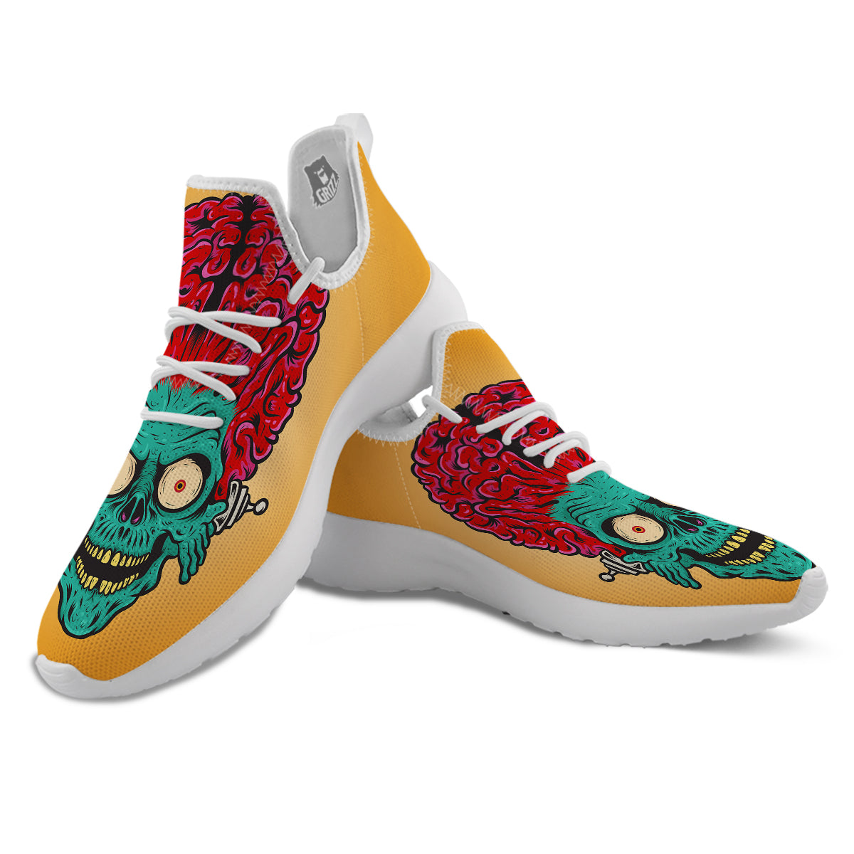 Zombie Big Brain Print White Athletic Shoes-grizzshop