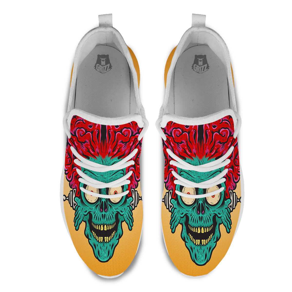 Zombie Big Brain Print White Athletic Shoes-grizzshop