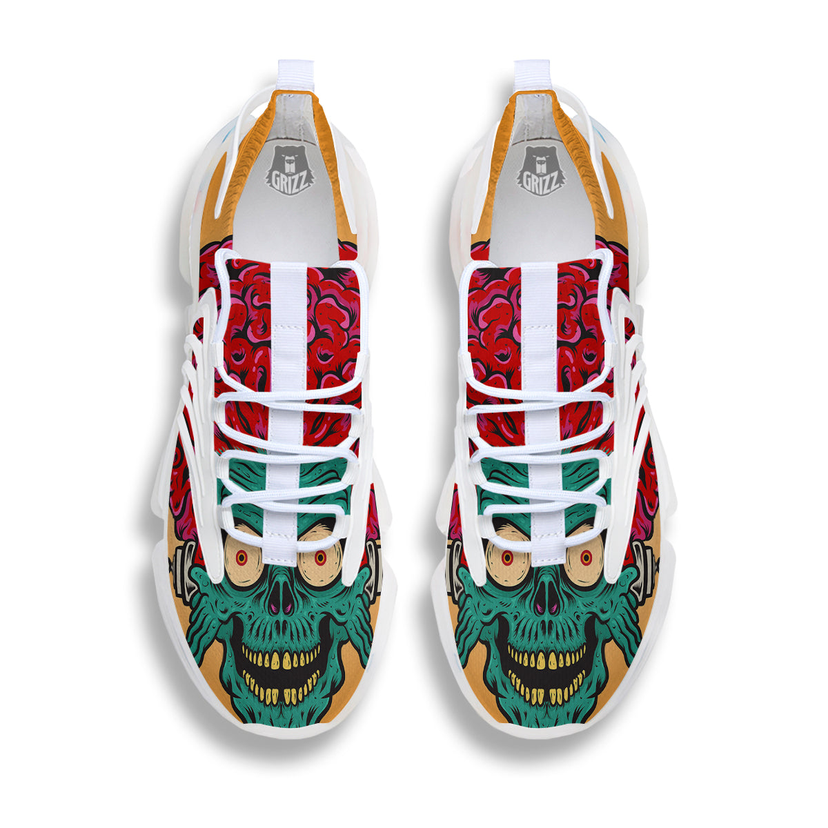Zombie Big Brain Print White Gym Shoes-grizzshop