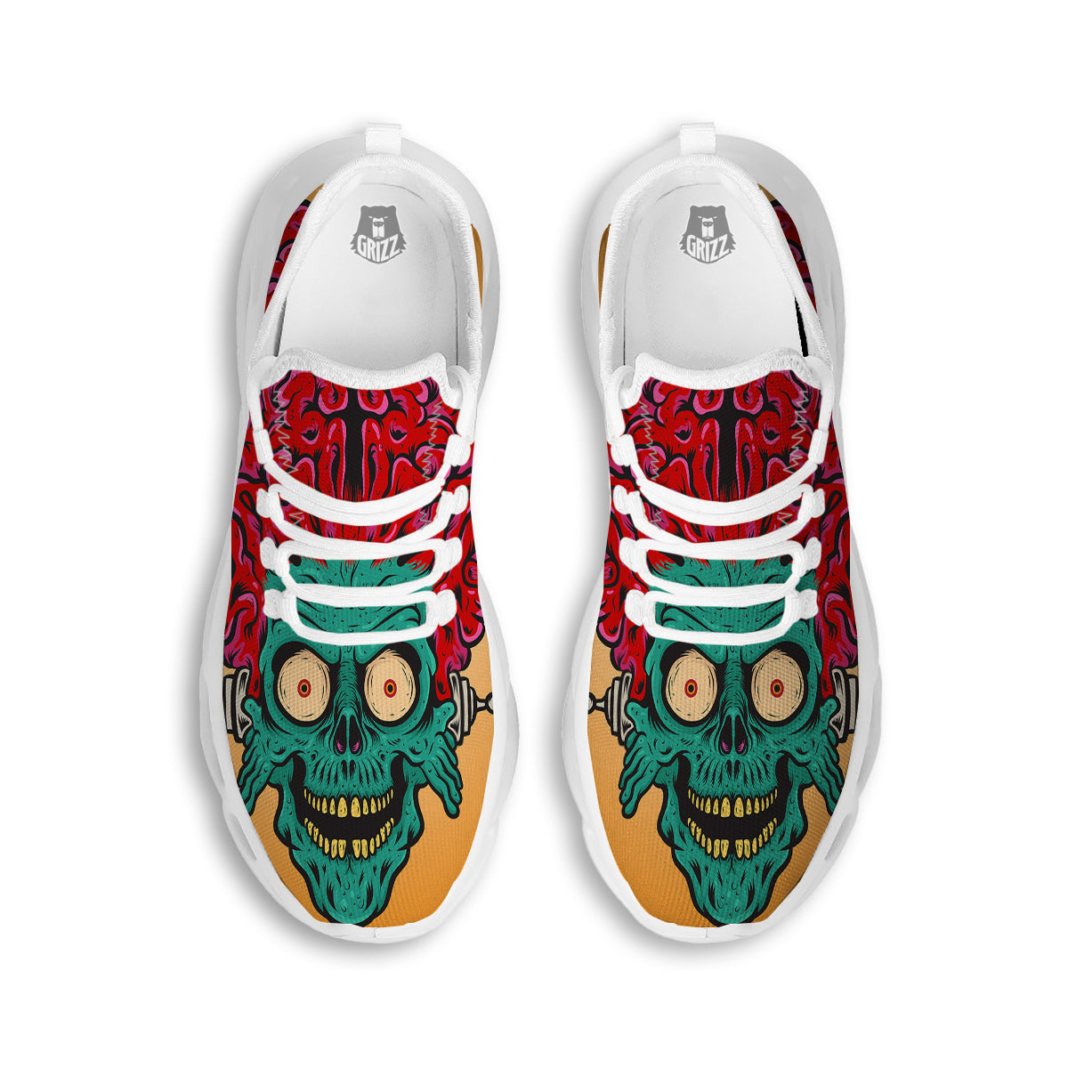 Zombie Big Brain Print White Running Shoes-grizzshop
