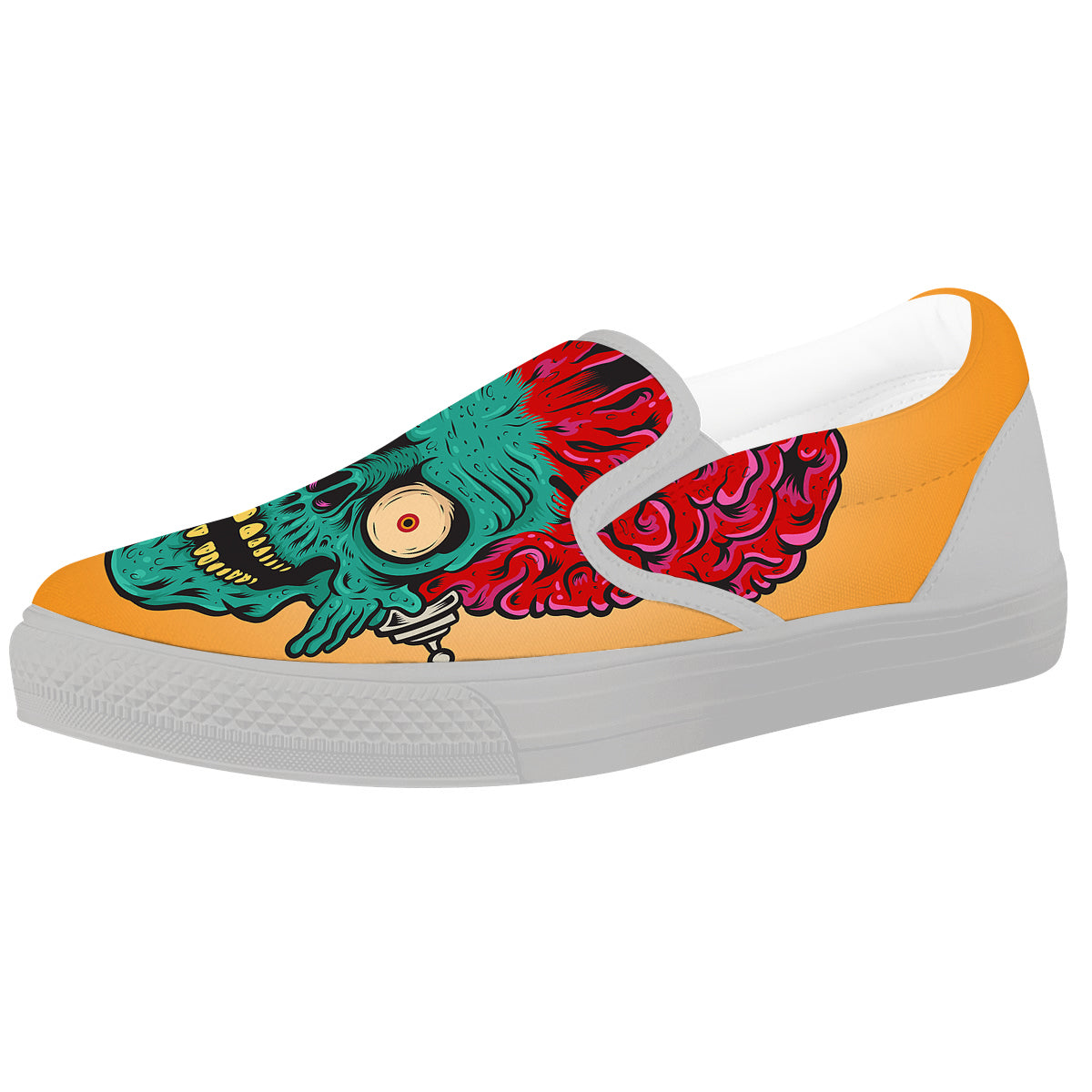 Zombie Big Brain Print White Slip On Shoes-grizzshop