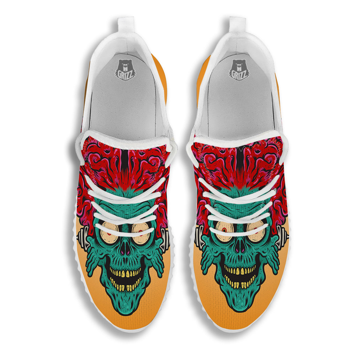 Zombie Big Brain Print White Walking Shoes-grizzshop