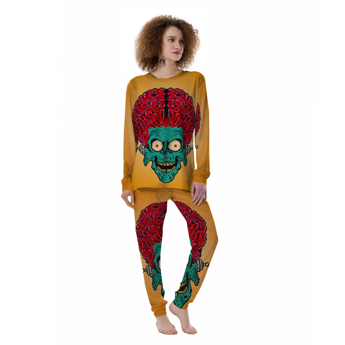 Zombie Big Brain Print Women's Pajamas-grizzshop