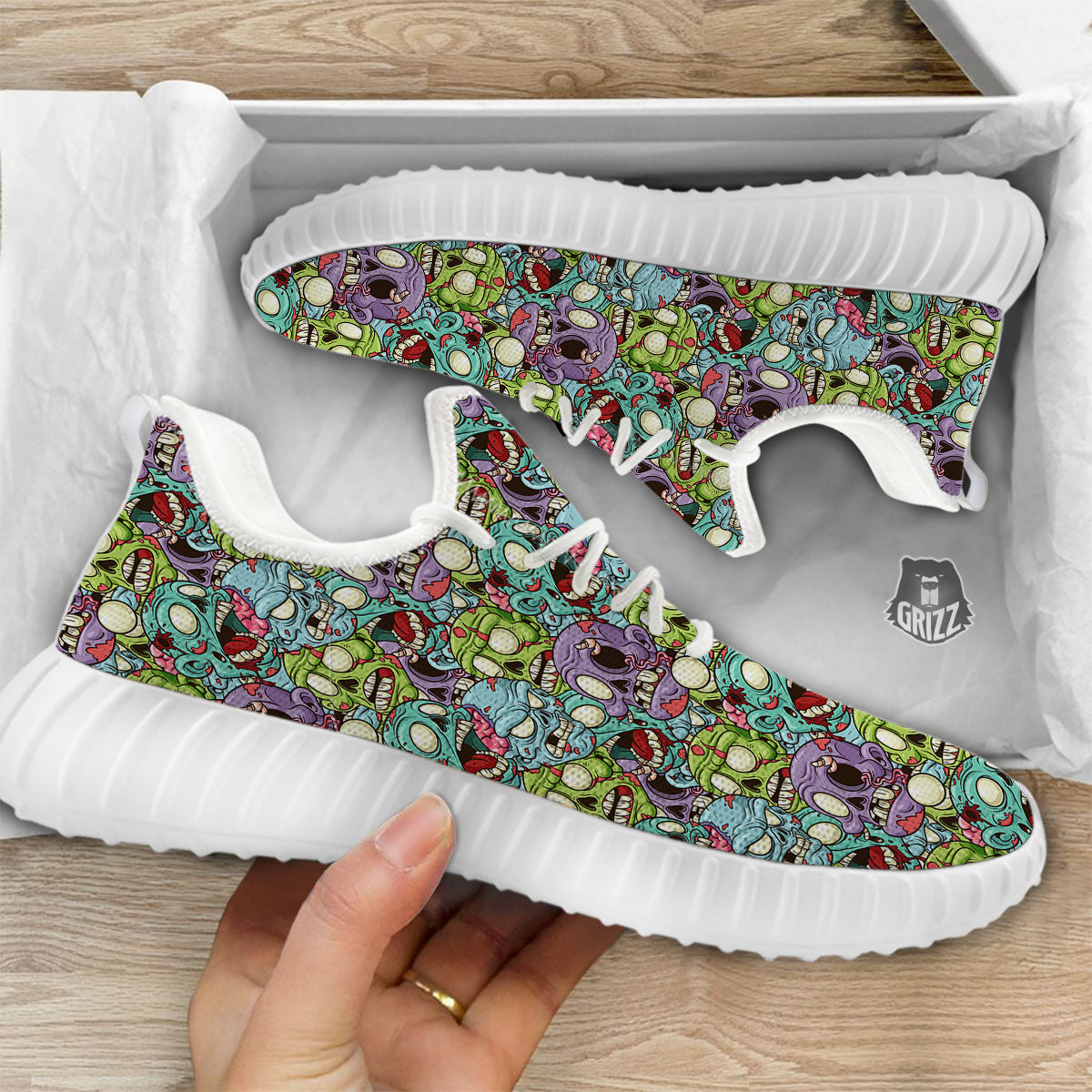 Zombie Bloody Print Pattern White Walking Shoes-grizzshop
