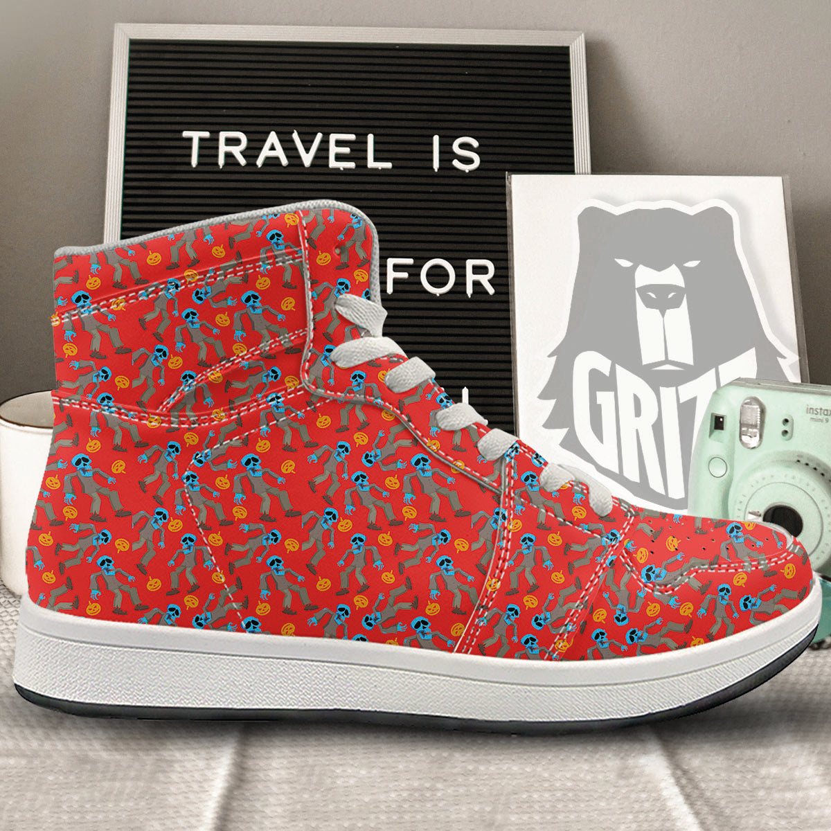 Zombie Blue Print Pattern High Top Sneakers-grizzshop