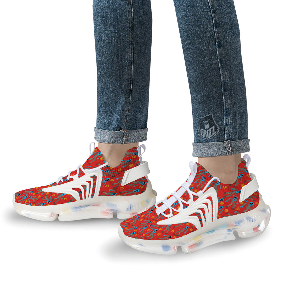 Zombie Blue Print Pattern White Gym Shoes-grizzshop