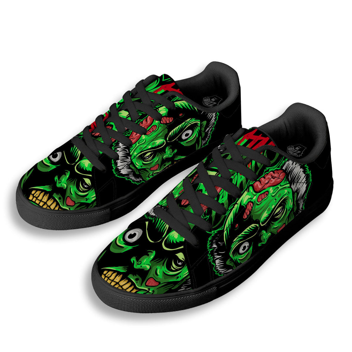 Zombie Brain Halloween Print Black Low Top Sneakers-grizzshop
