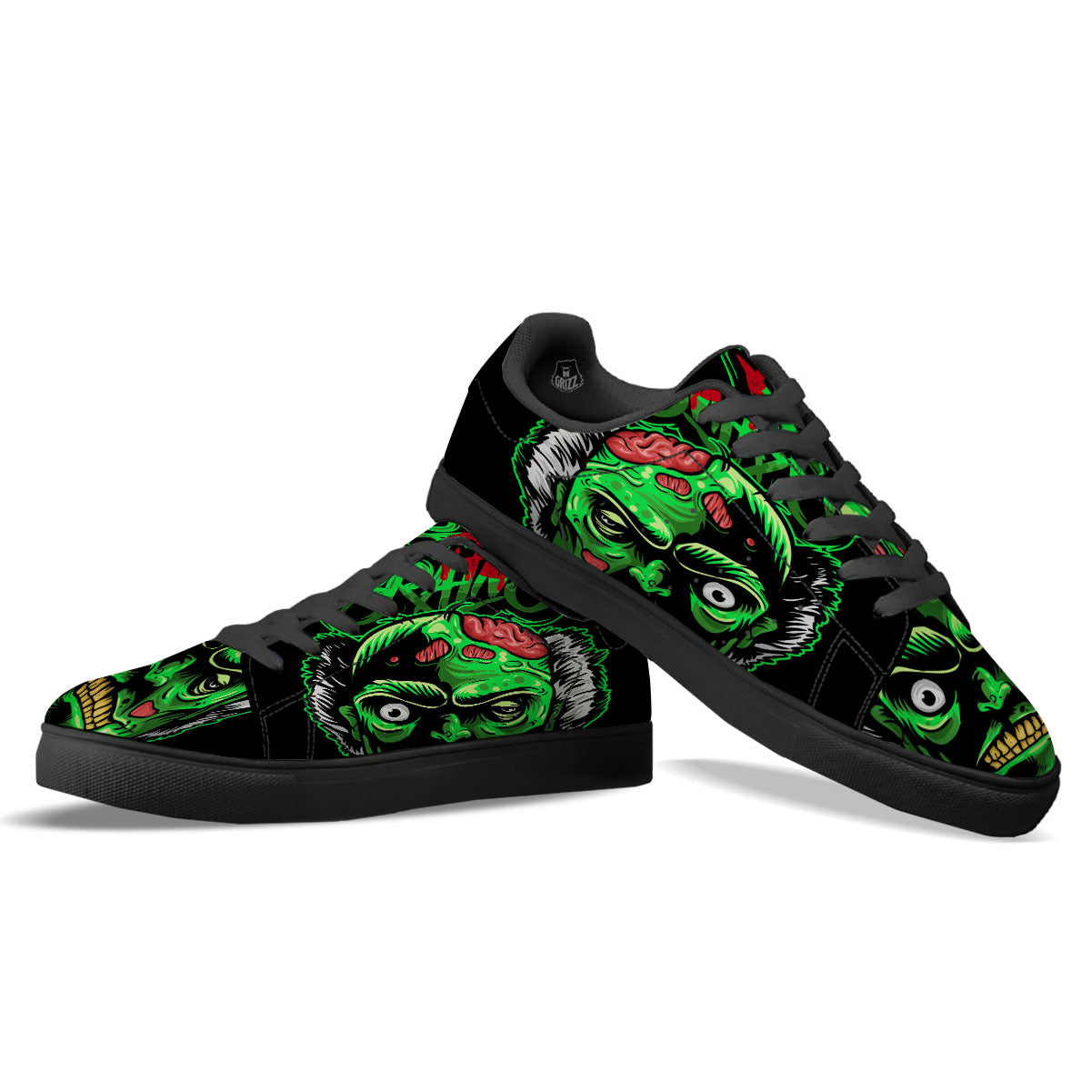 Zombie Brain Halloween Print Black Low Top Sneakers-grizzshop
