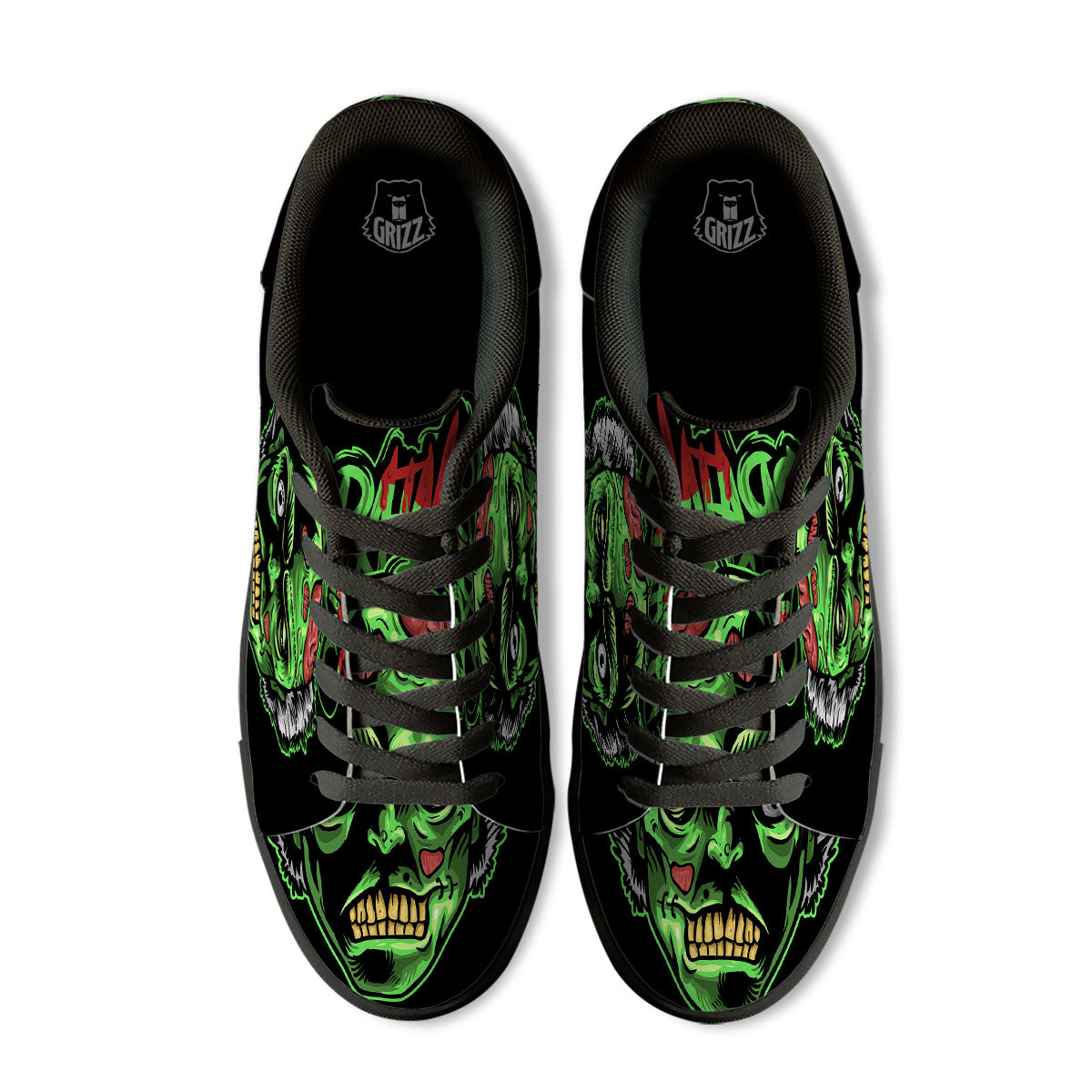 Zombie Brain Halloween Print Black Low Top Sneakers-grizzshop