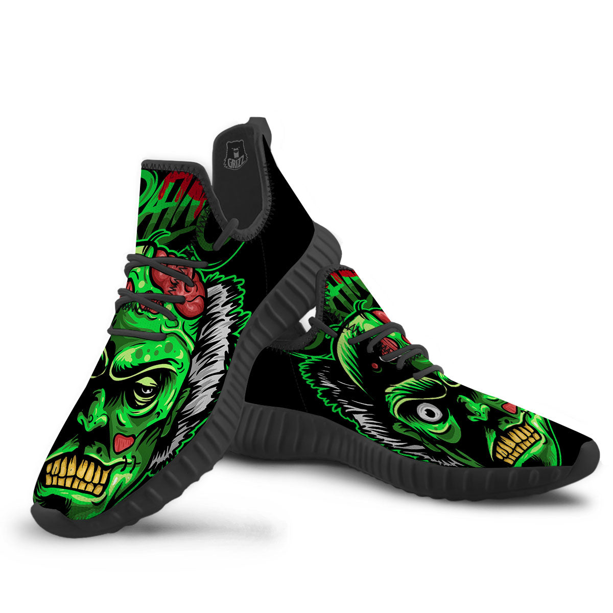 Zombie Brain Halloween Print Black Walking Shoes-grizzshop