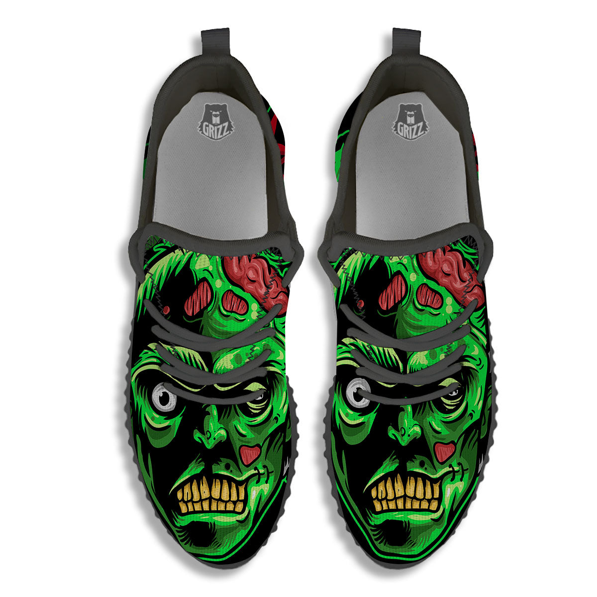 Zombie Brain Halloween Print Black Walking Shoes-grizzshop