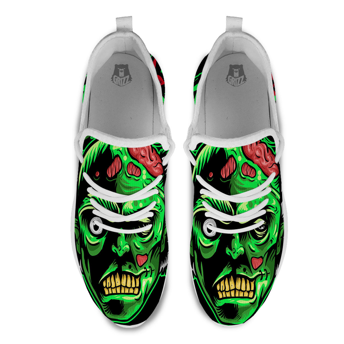 Zombie Brain Halloween Print White Athletic Shoes-grizzshop