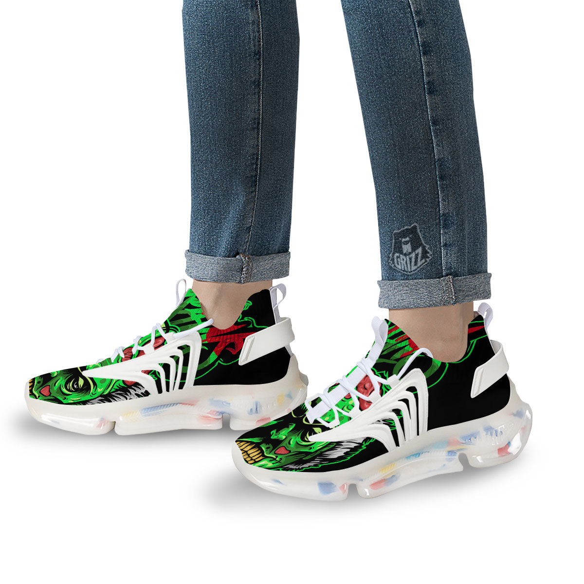 Zombie Brain Halloween Print White Gym Shoes-grizzshop