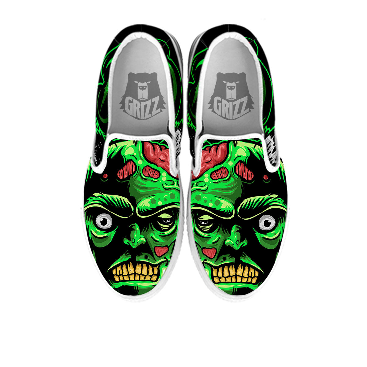 Zombie Brain Halloween Print White Slip On Shoes-grizzshop