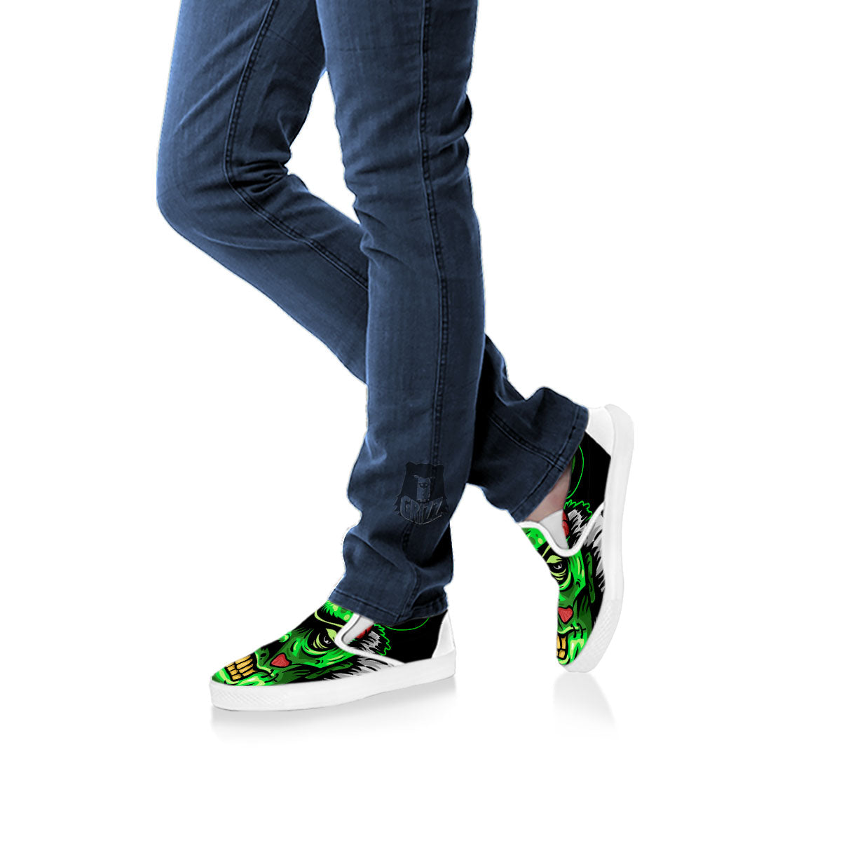 Zombie Brain Halloween Print White Slip On Shoes-grizzshop
