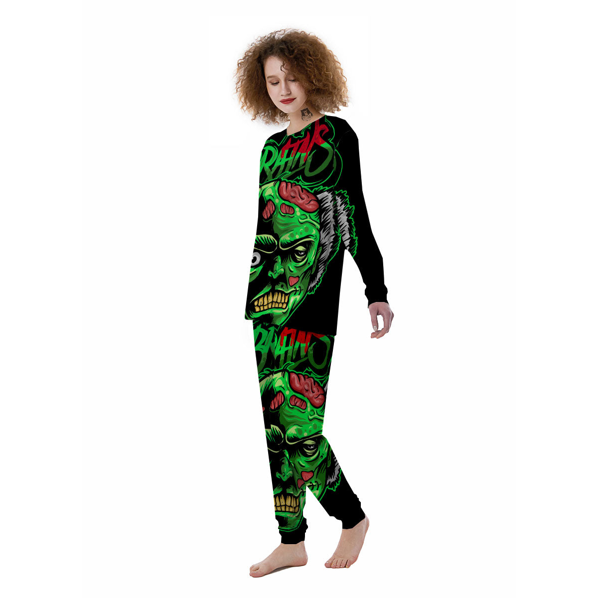Zombie Brain Halloween Print Women's Pajamas-grizzshop