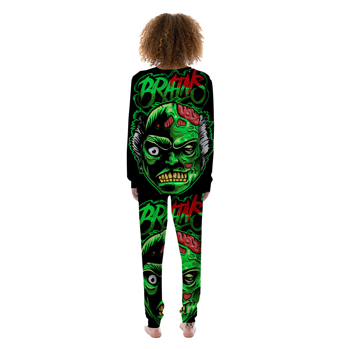 Zombie Brain Halloween Print Women's Pajamas-grizzshop