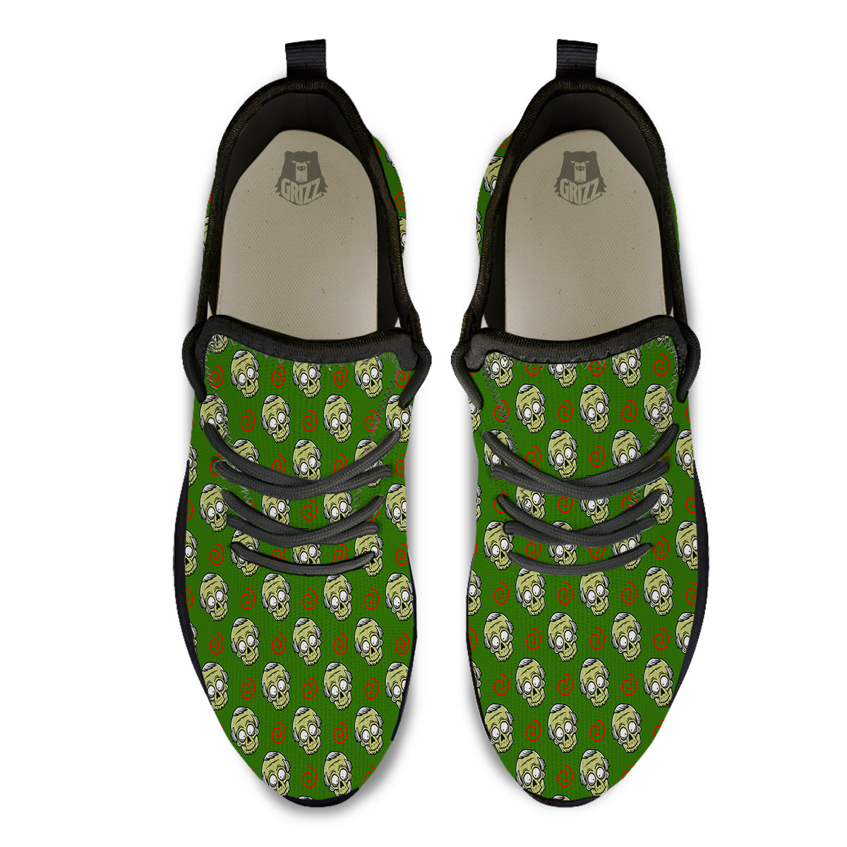 Zombie Cartoon Print Pattern Black Athletic Shoes-grizzshop