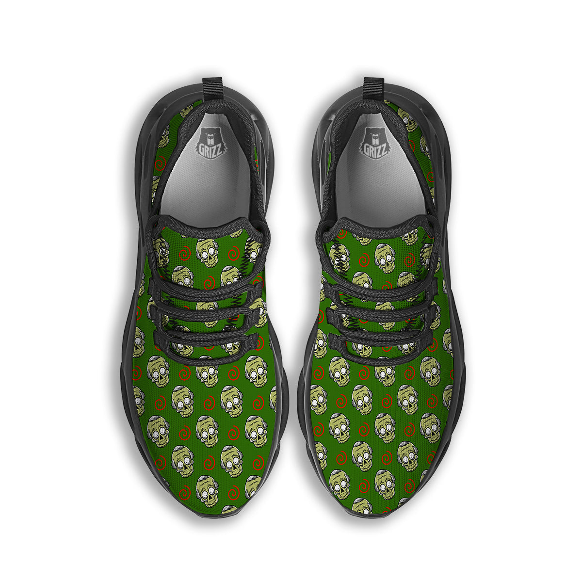 Zombie Cartoon Print Pattern Black Running Shoes-grizzshop