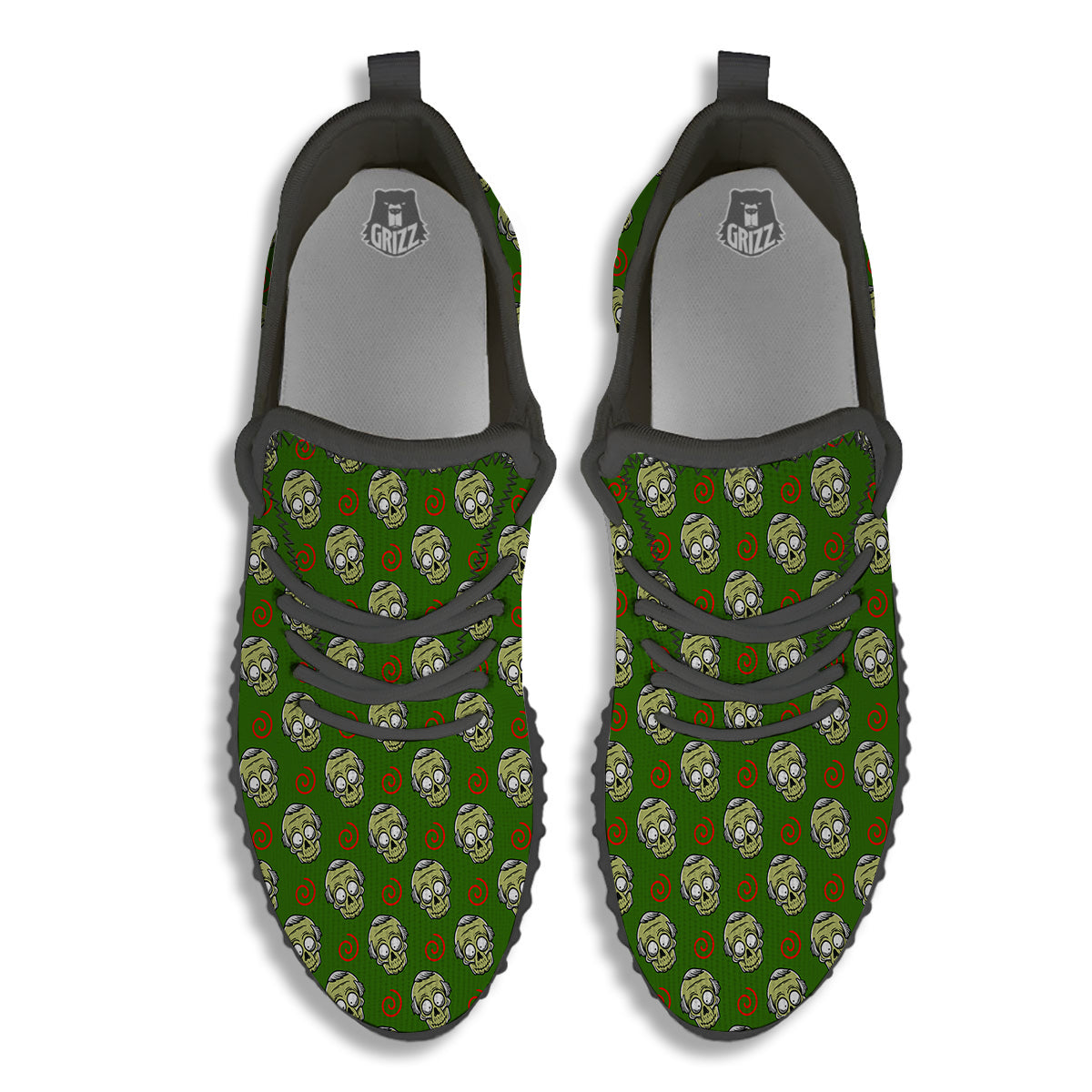 Zombie Cartoon Print Pattern Black Walking Shoes-grizzshop