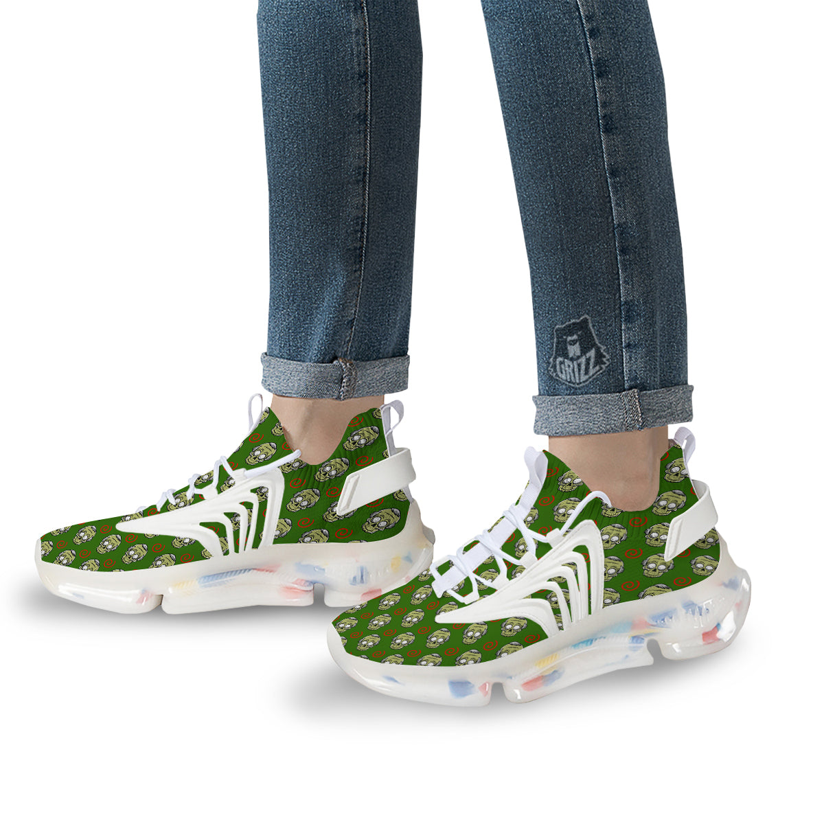 Zombie Cartoon Print Pattern White Gym Shoes-grizzshop