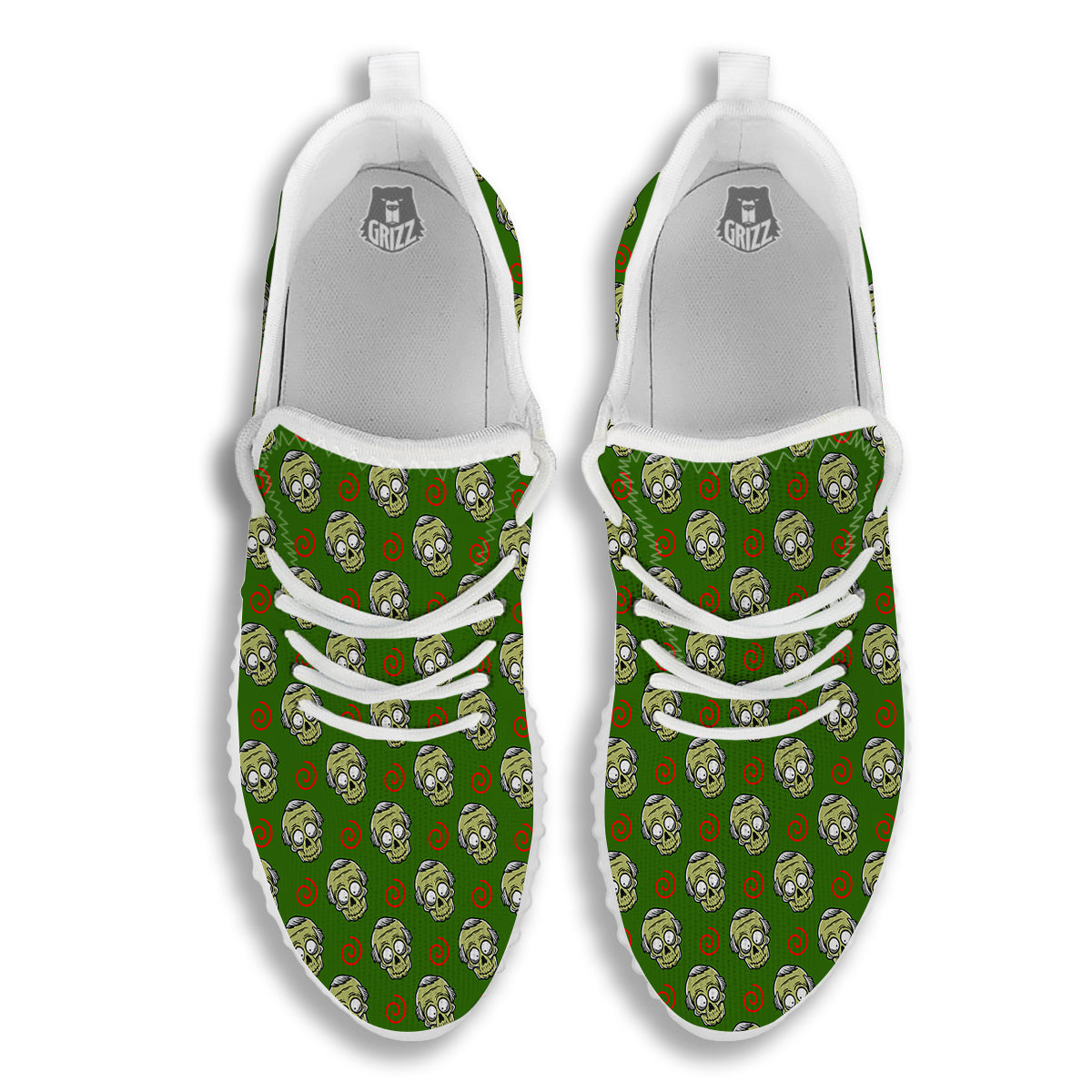Zombie Cartoon Print Pattern White Walking Shoes-grizzshop