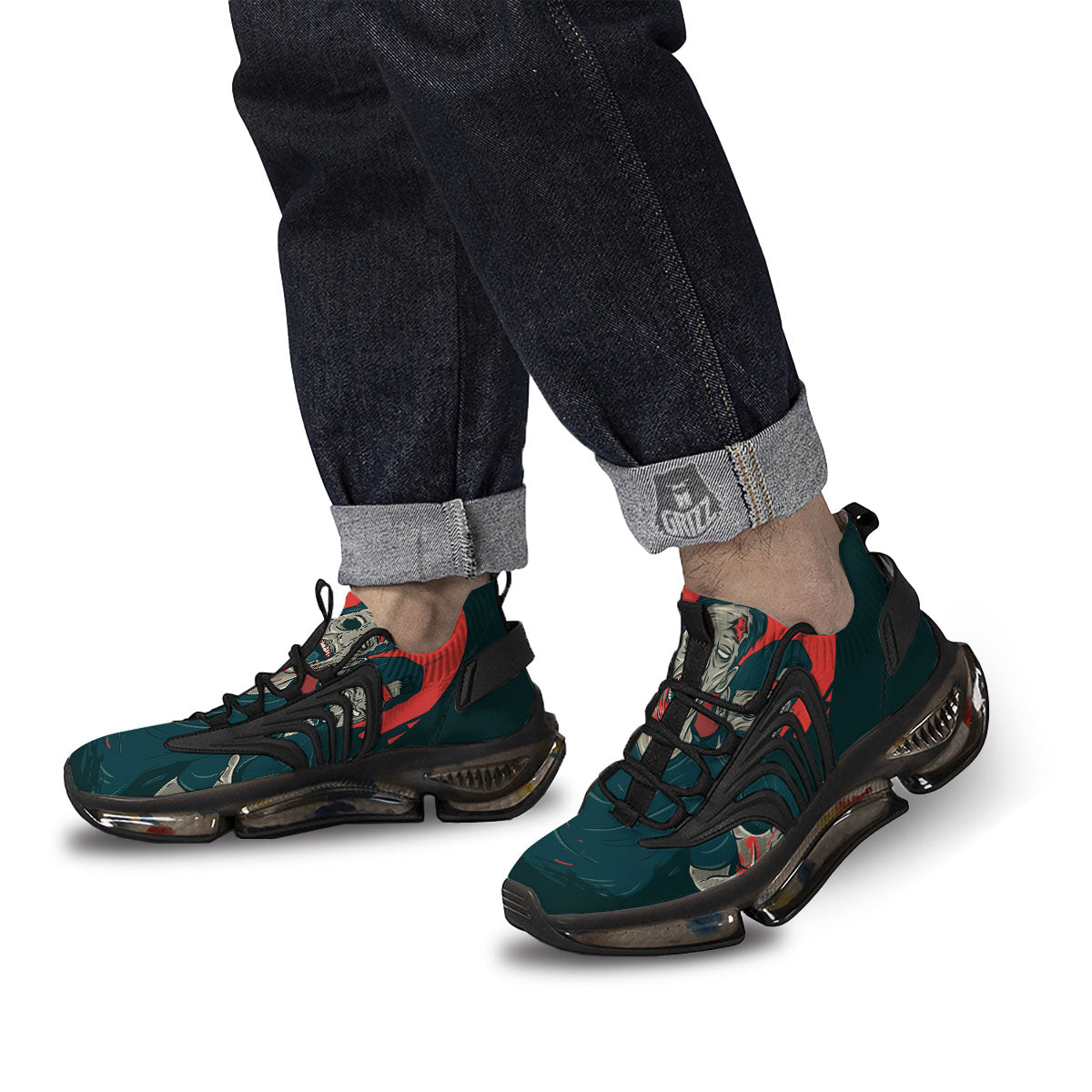 Zombie Crowd Halloween Print Black Gym Shoes-grizzshop