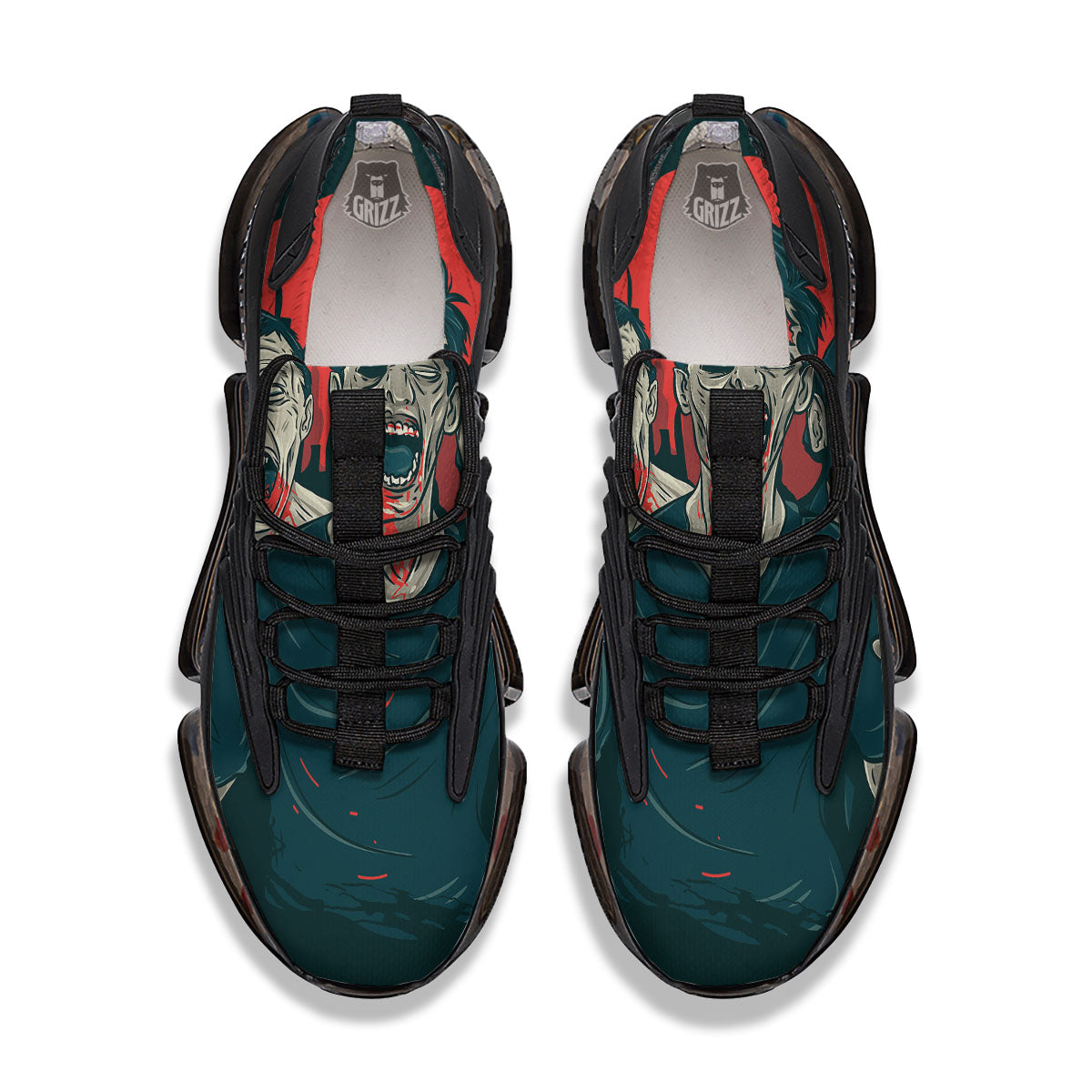 Zombie Crowd Halloween Print Black Gym Shoes-grizzshop