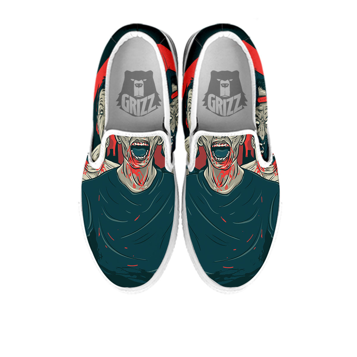 Zombie Crowd Halloween Print White Slip On Shoes-grizzshop