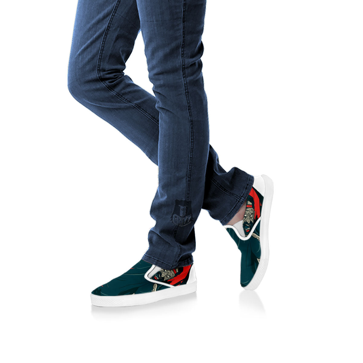 Zombie Crowd Halloween Print White Slip On Shoes-grizzshop