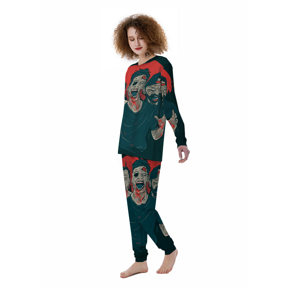 Zombie Crowd Halloween Print Women's Pajamas-grizzshop