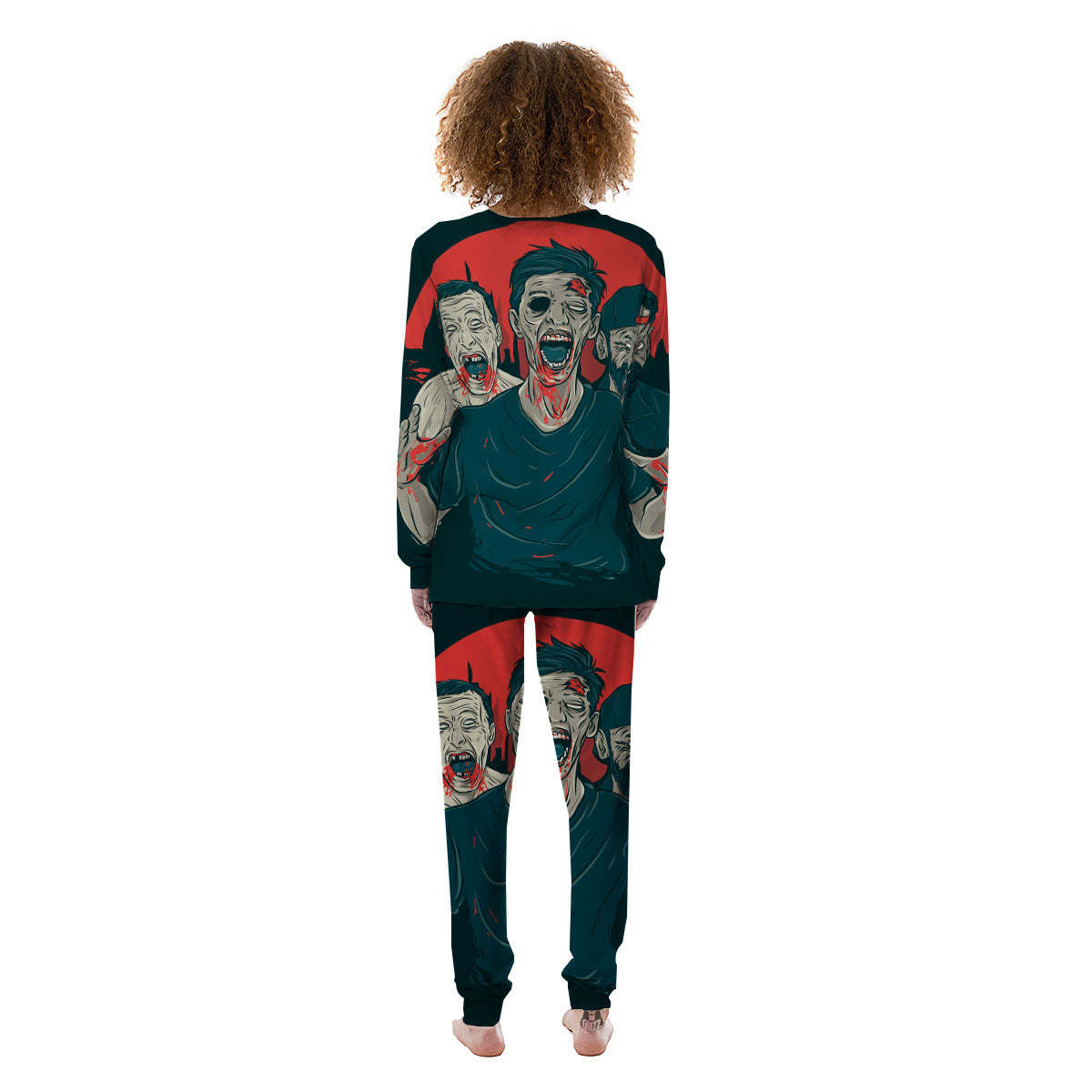 Zombie Crowd Halloween Print Women's Pajamas-grizzshop