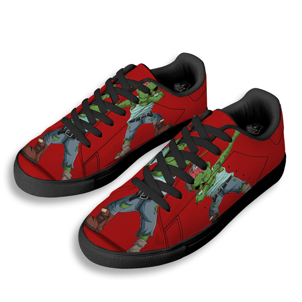Zombie Dap Print Black Low Top Sneakers-grizzshop