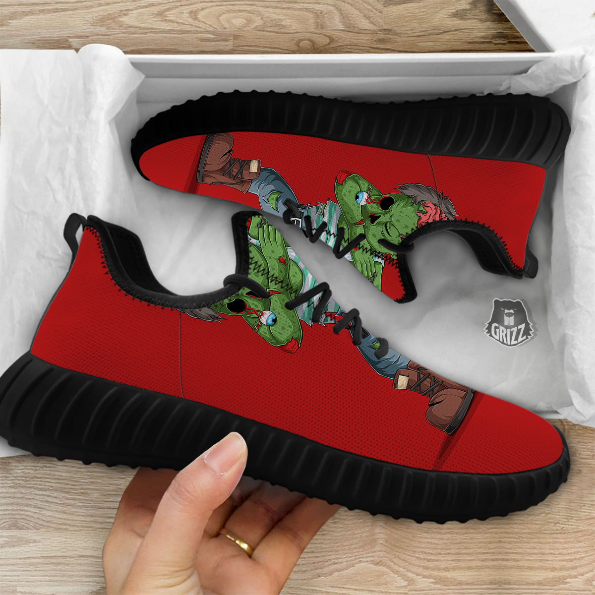 Zombie Dap Print Black Walking Shoes-grizzshop