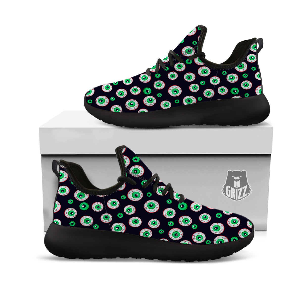 Zombie Eyeball Print Pattern Black Athletic Shoes-grizzshop