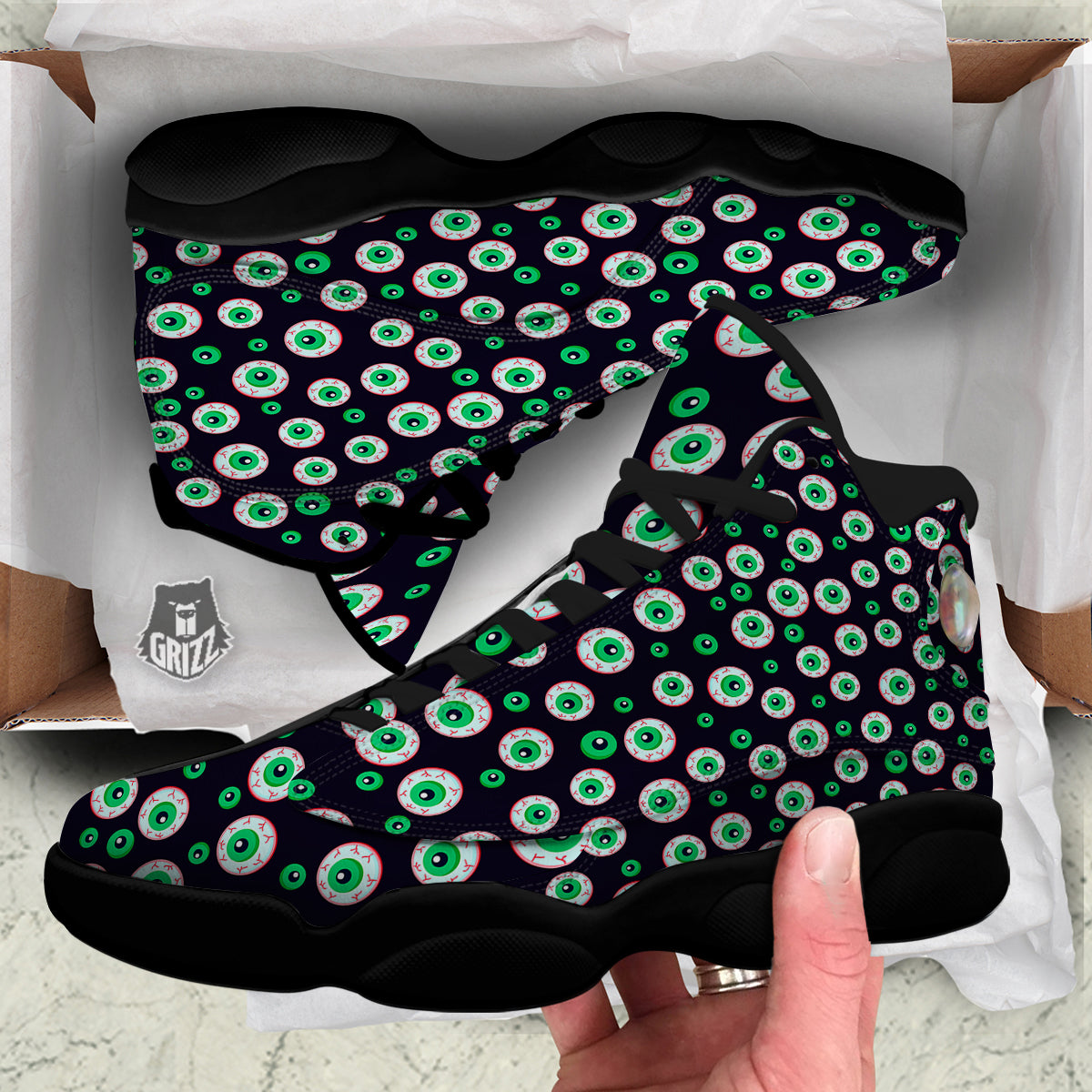 Zombie Eyeball Print Pattern Black Basketball Shoes-grizzshop